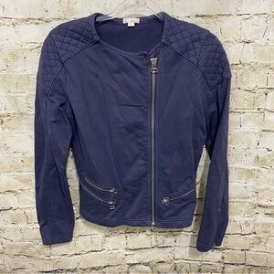 Gap Blue Cotton Quilted Zipper Moto Jacket